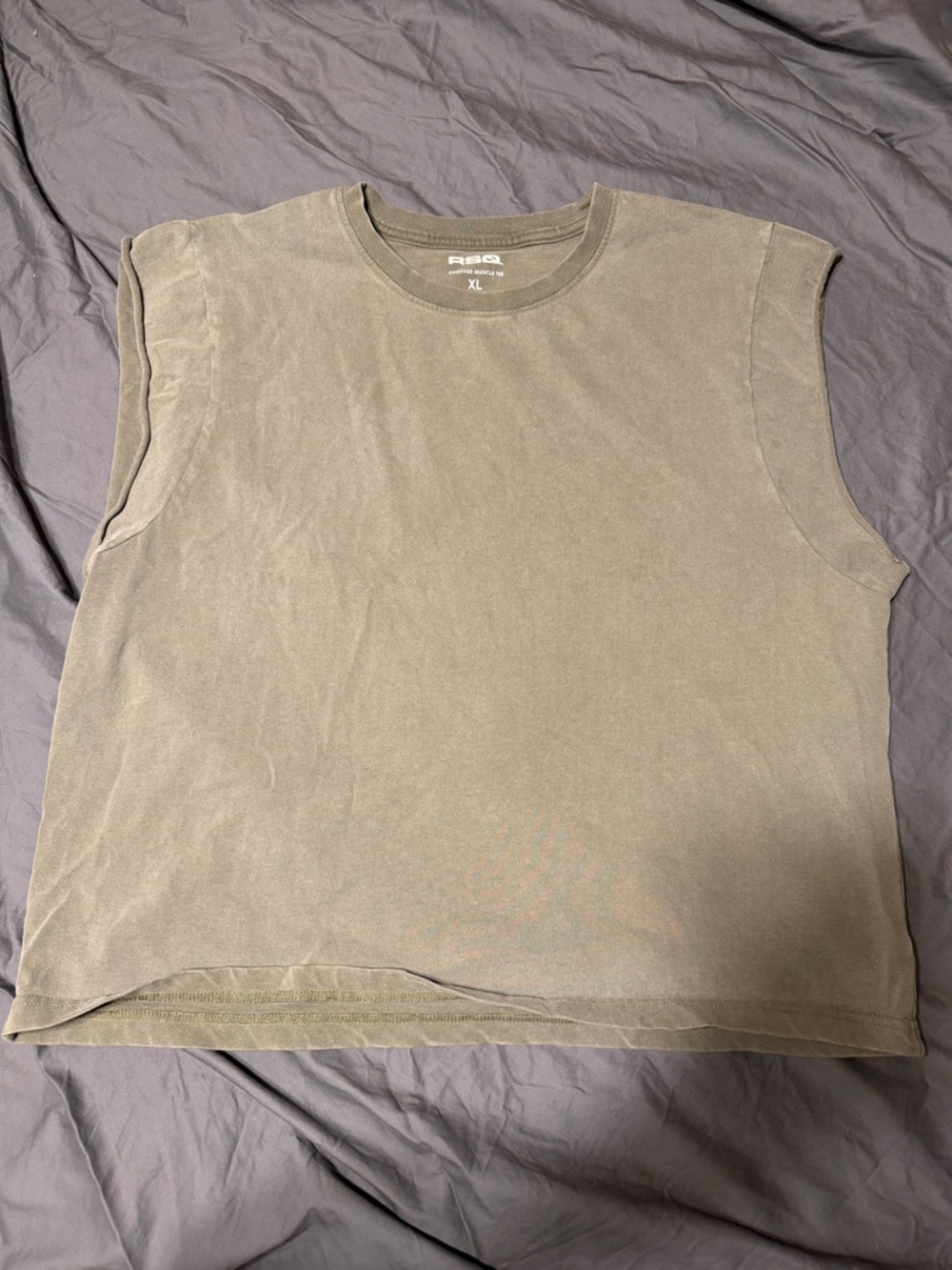 RSQ Olive Cropped Muscle Tee with White Logo
